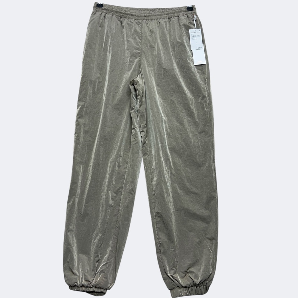Good American Track Pants Women S Tan Nylon Joggers Mesh Lined Pockets Athletics
